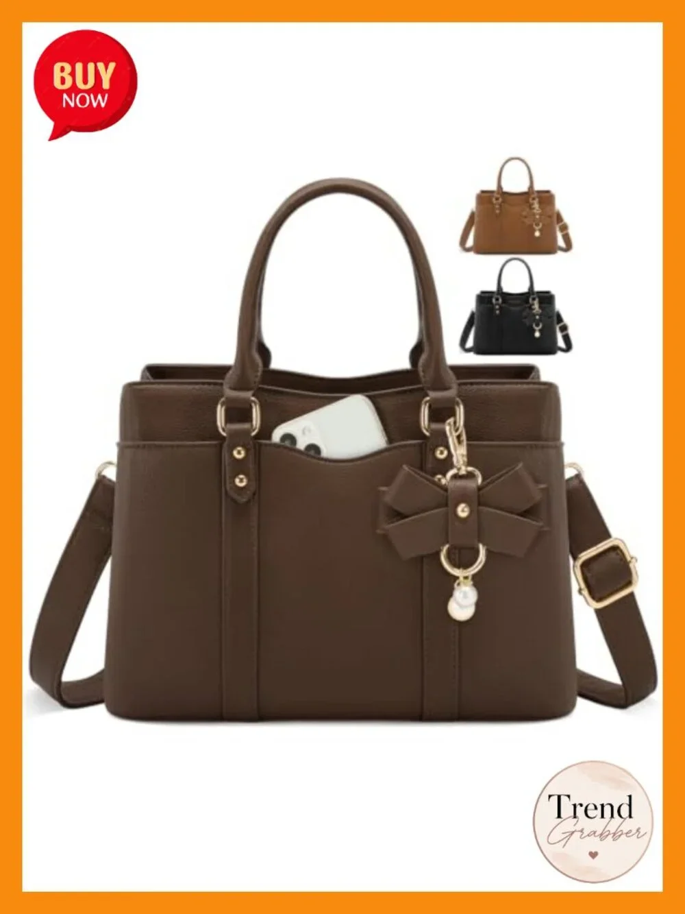 PU Leather Satchel Handbag for Women Multi-Pocket Fits iPad Crossbody 3-in-1